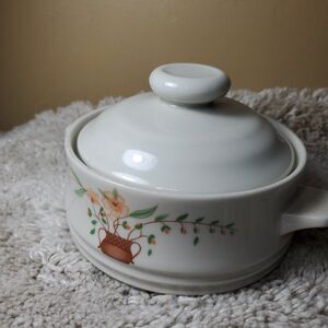Countryside Stoneware OS Lidded Soup‎ Bowl Women White Floral Vintage 1980 Japan